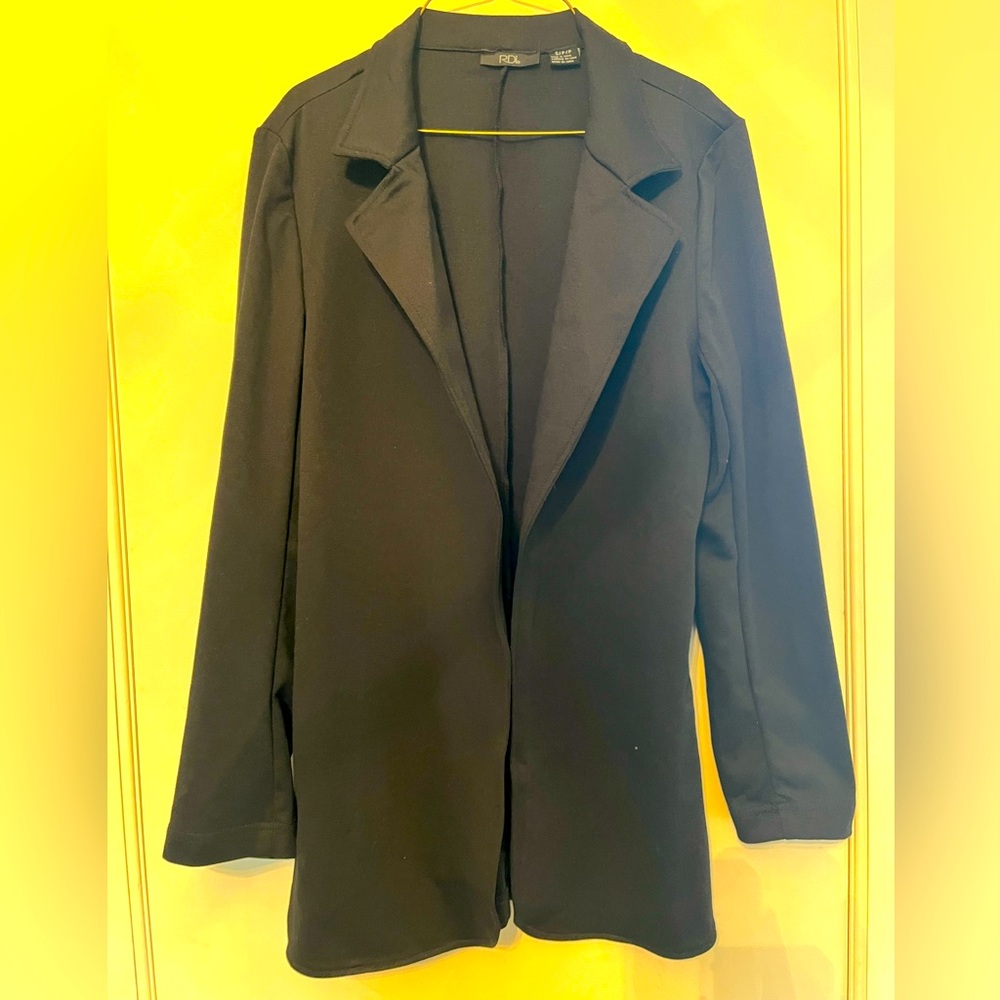 Black woman’s small sports jacket cotton stretch extra long open front